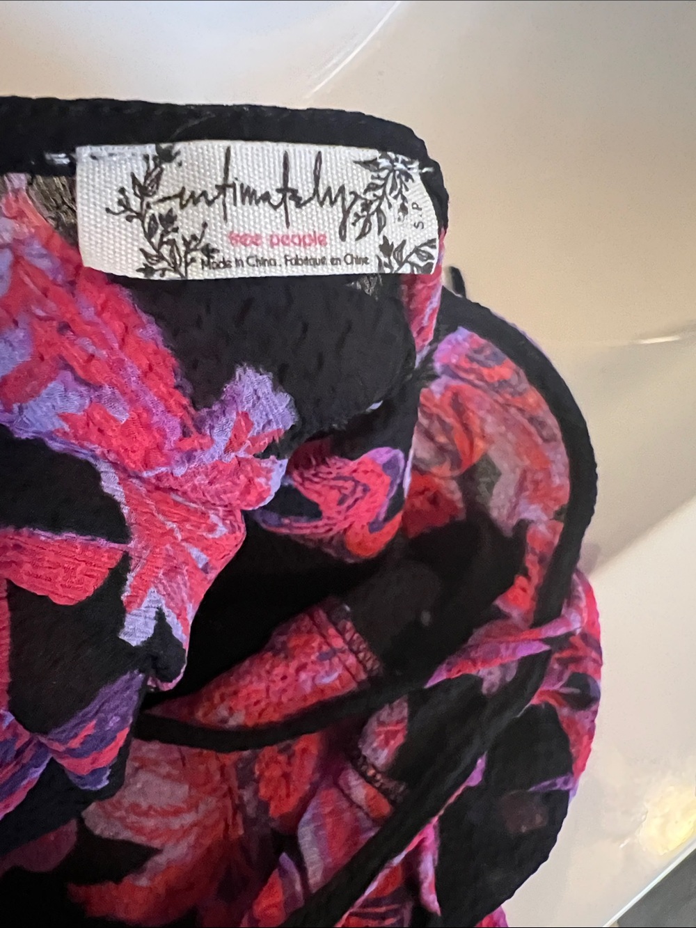 Intimately by Free People Small Black Top with Red-Pink Scroll Print - Picture 8 of 9